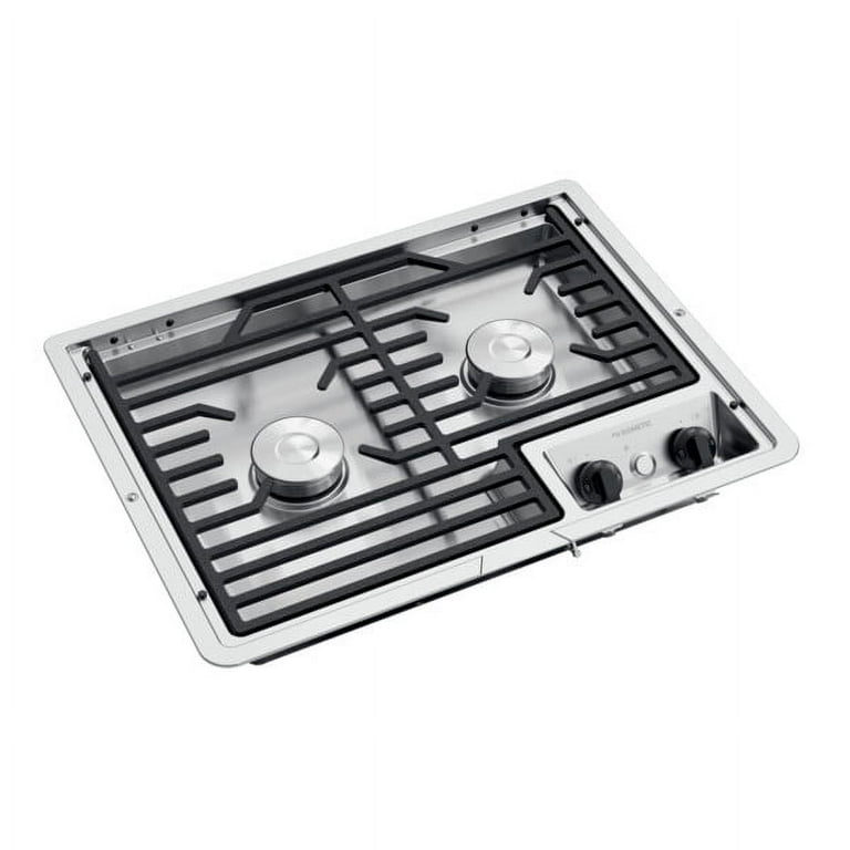 Dometic DROP-IN COOKTOP - Two Burner Cooktop Cast Iron/Flat Wire Grate -Top  Mount 12V Stove for RV and Outdoor Camper Kitchens