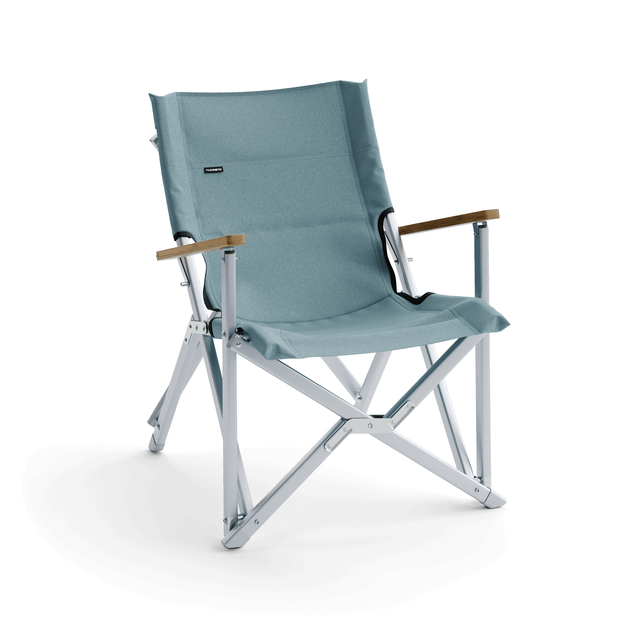 Glacier Blue Aluminum and Beechwood Camping Chair with Arms