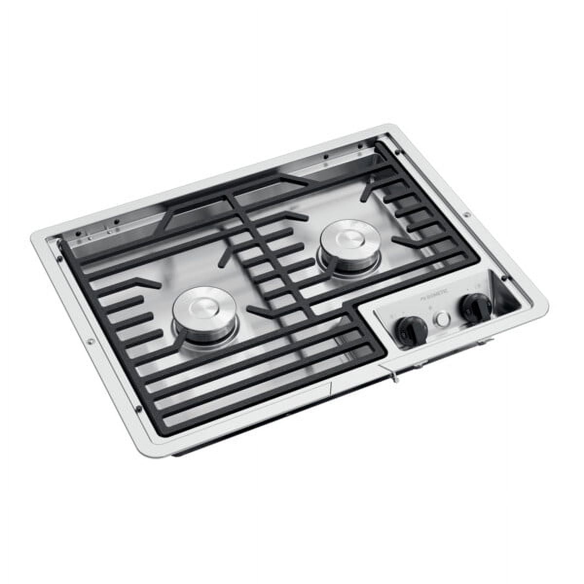 Compact Stainless Steel 2 Burner Propane Cooktop with Cast Iron Grate