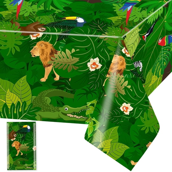 Domgoge Jungle Safari Table Cloths Animals Plastic Table Covers Tablecloth Rectangular Disposable Waterproof Table Cloth Cover for Kids Birthday Party Decorations, 2pcs