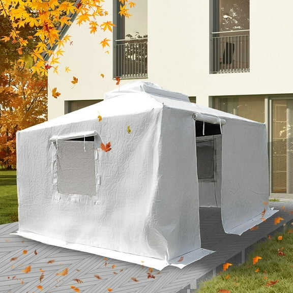 Domi 10' x 12' Universal Winter Gazebo Cover, All Season Waterproof Enclosed Cover with Sidewalls & Ventilated Mesh Windows, All-Weather Outdoor Cover for Hardtop Gazebos, White