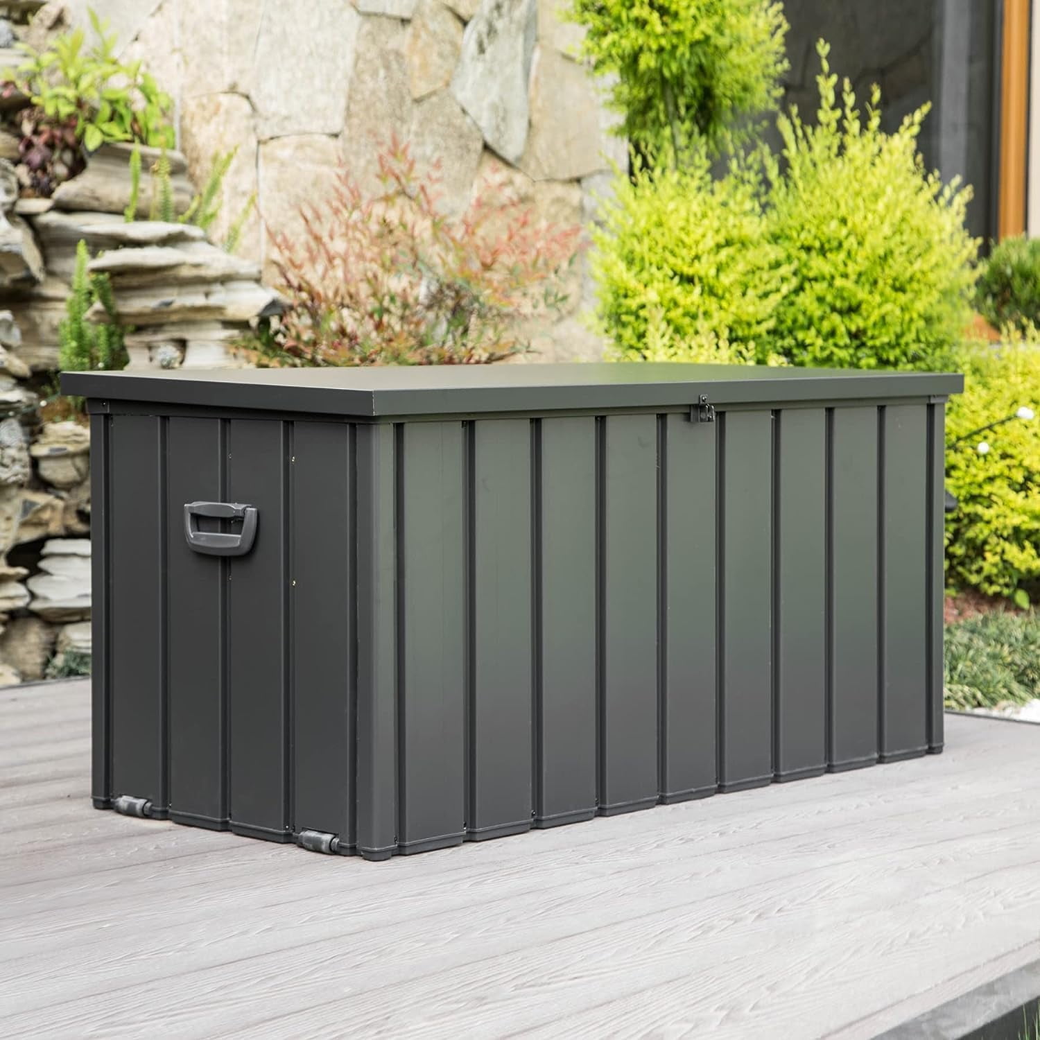 KINYING Resin Deck Box, Outdoor Storage Container, Large Waterproof Storage Bench KY-YT10