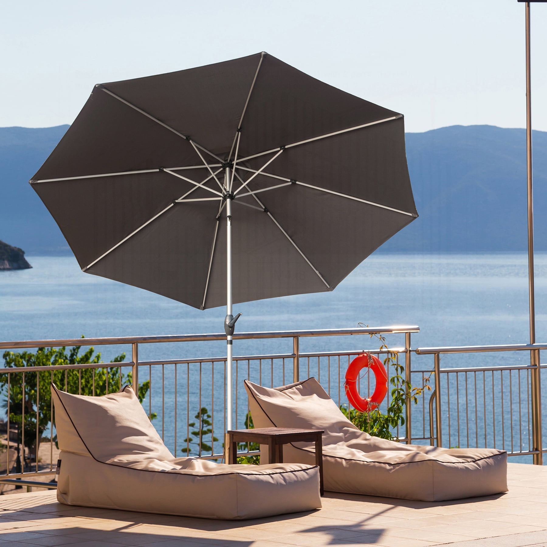 Domi 10FT Patio Umbrella, Outdoor Table Umbrella with Push Button Tilt and Crank, UV Protection Waterproof Market Sun Umbrella with 8 Sturdy Ribs for Garden, Deck, Backyard, Pool,(Gray)