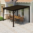 thumbnail image 1 of Domi 10x10FT Lean to Gazebo, Outdoor Hardtop Wall Mounted Gazebo with Sloping Galvanized Steel Roof, Upgraded Heavy Duty Mounted Shelter with Drainage System for Deck, Porch, Backyard,Brown, 1 of 6