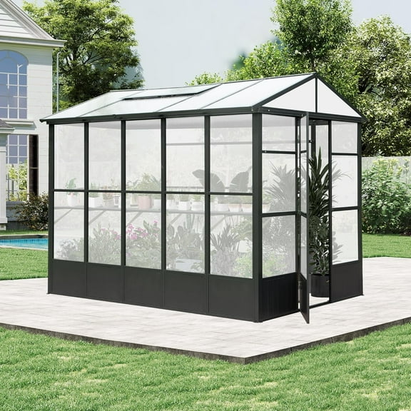 Domi 10x8 FT Walk-In Greenhouse with 8 FT Height, Rust-Proof Aluminum Frame, Polycarbonate Panels, Auto Vent, Shelf & Hooks Included
