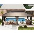 thumbnail image 1 of Domi 12' X 18' Permanent Gazebo Pavilion, Metal Hardtop Gazebo with Galvanized Steel Double Roof Canopy, Built-in Drainage Gutter, Curtain and Netting，Brown, 1 of 6