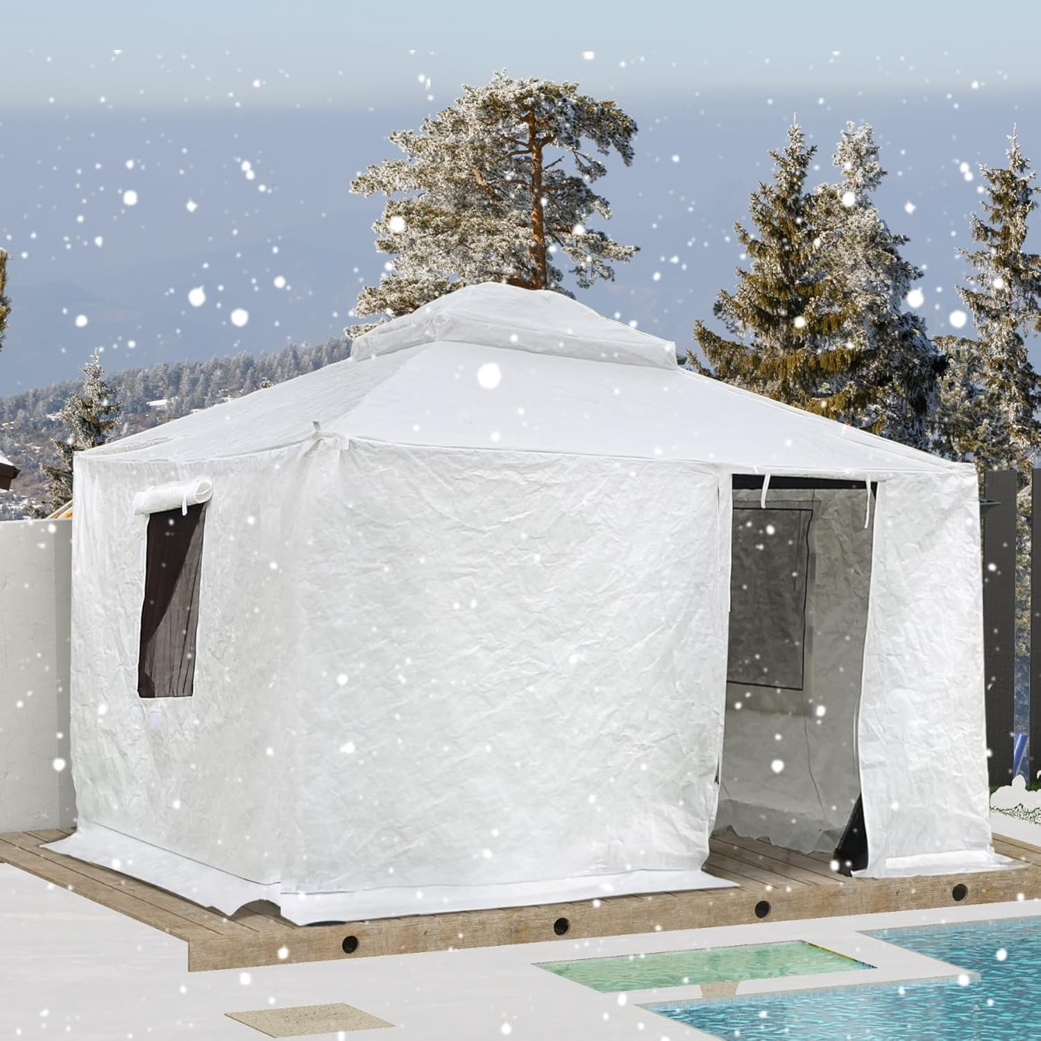 Domi 10'x12' Universal Winter Gazebo Cover With Sidewalls & Mesh
