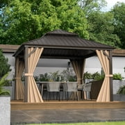 Domi 12x12 Hardtop Gazebo Canopy Metal، Outdoor Aluminium Gazebo with Galvanized Steel Double Roof، Curtain and Netting، Pavilion Gazebo Pavilion for Patio Deck، BackyardBrown