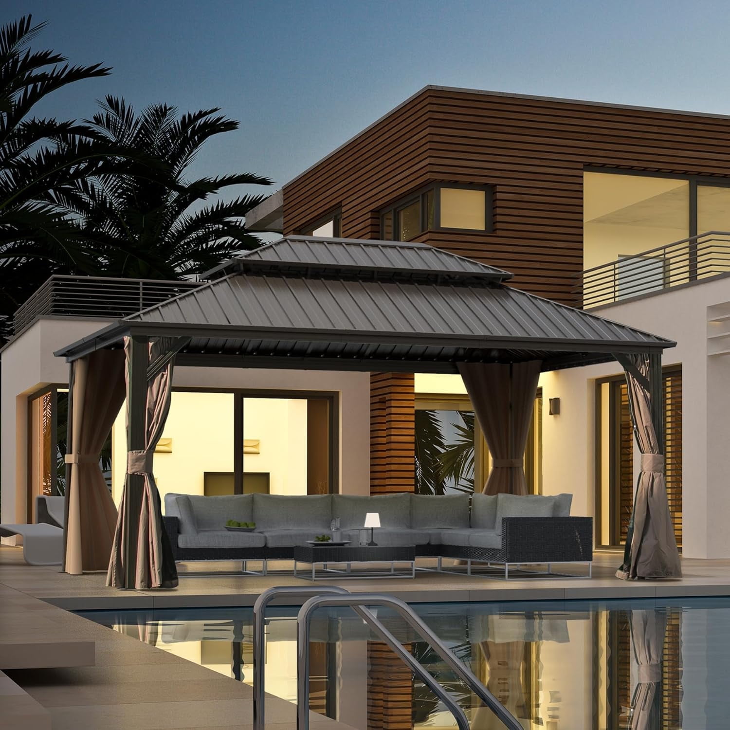 Domi 12 x16 hardtop gazebo canopy metal outdoor aluminum gazebo with