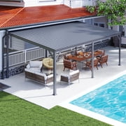 Domi 12x20FT Lean to Gazebo, Outdoor Hardtop Wall Mounted Gazebo with Sloping Galvanized Steel Roof, Upgraded Heavy Duty Mounted Shelter with Drainage System for Deck, Porch, Backyard