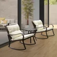 thumbnail image 1 of Domi 3 Pieces Bistro Set Outdoor Rocking Chair, All Weather Patio Wicker Furniture Set with Thickened Cushions, Steel Frame and 1 Table For Yard,Bistro（White）, 1 of 7