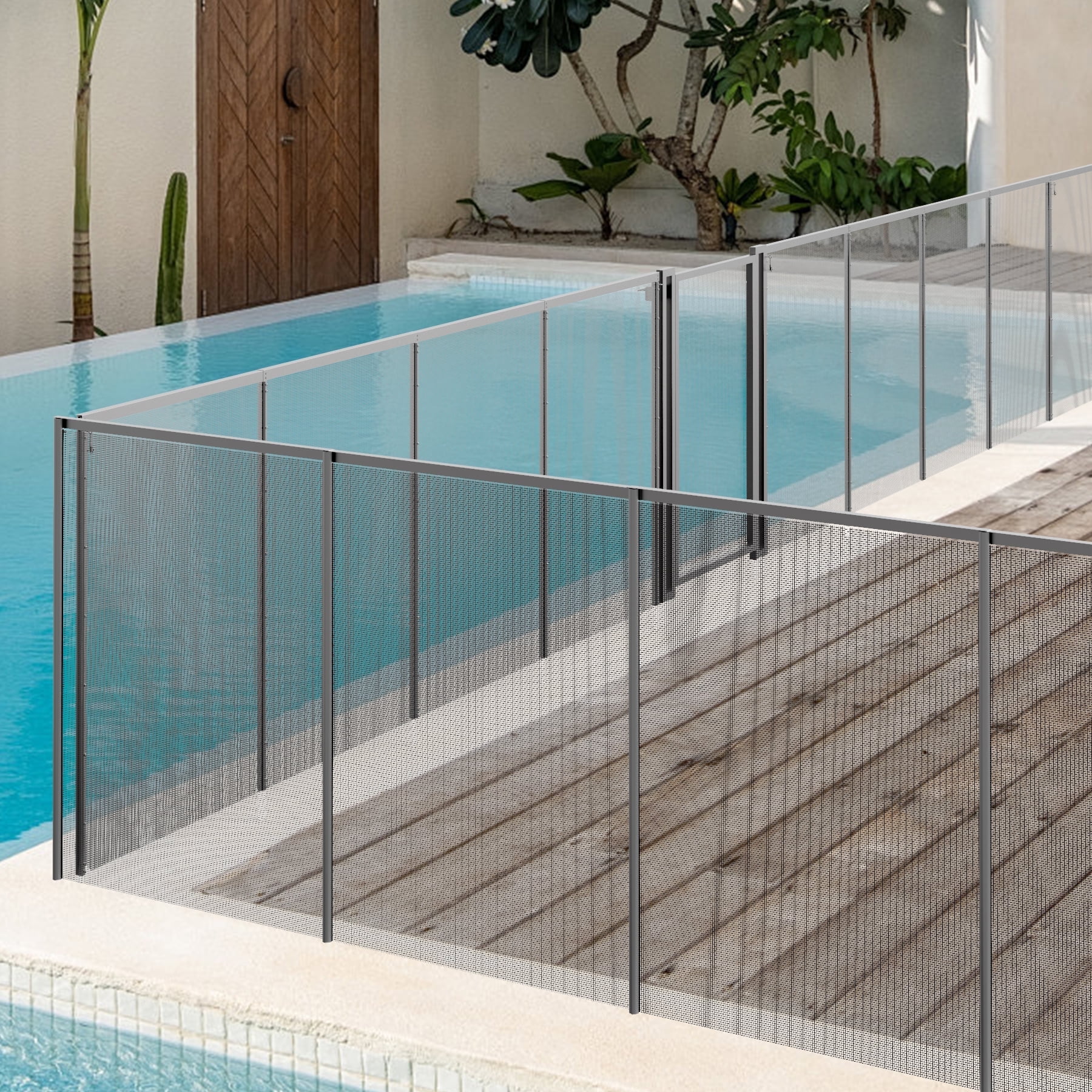Domi 4.5FT x 12FT DIY Pool Safety Fence,Removable Black Mesh Fence for ...