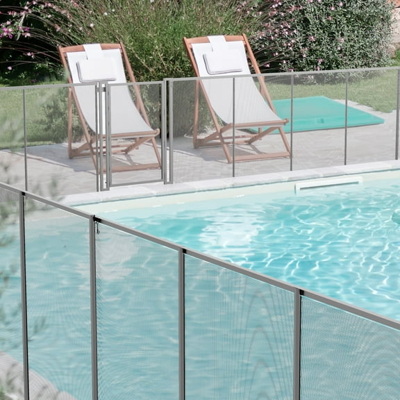 Domi 5FT x 48FT DIY Pool Safety Fence,Removable Black Mesh Fence for Inground Pools, Outdoor Backyard Swimming Pool, Garden Pool Protection,Gray