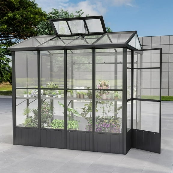 Domi 8x6.5 FT Walk-In Greenhouse with 7.8 FT Height, Rust-Proof Aluminum Frame, Polycarbonate Panels, Auto Vent, Shelf & Hooks Included