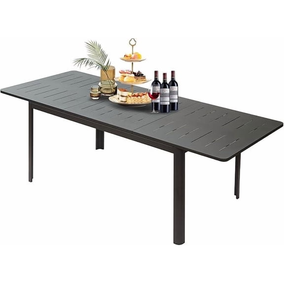 Domi Aluminum Outdoor Dining Table - Expandable Rectangular Table for 6-8 People, Great for Patio, Garden, and Porch