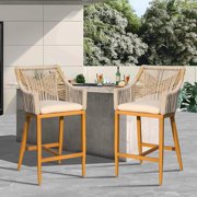 Domi Bar Stools Set of 2, Outdoor Counter Height Bar Chairs with Arm and Backrest, Aluminum Tall Bar stools with Cushion Modern Textilene Rope Boho Barstools for Garden, Pool, Patio, Kitchen