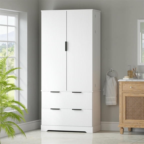 Domi Bonn 72" Modern Fluted Kitchen Pantry Cabinet with 2 Large Drawers & 8-Door Spice Rack, Freestanding Storage Organizer for Bathroom, Dining Room, Office, Entryway, White
