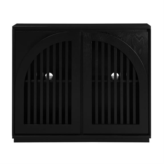 Demi Bonn Black Mid-Century Sideboard - 2 Outlet Holes, Fluted Design, Buffet Storage Cabinet