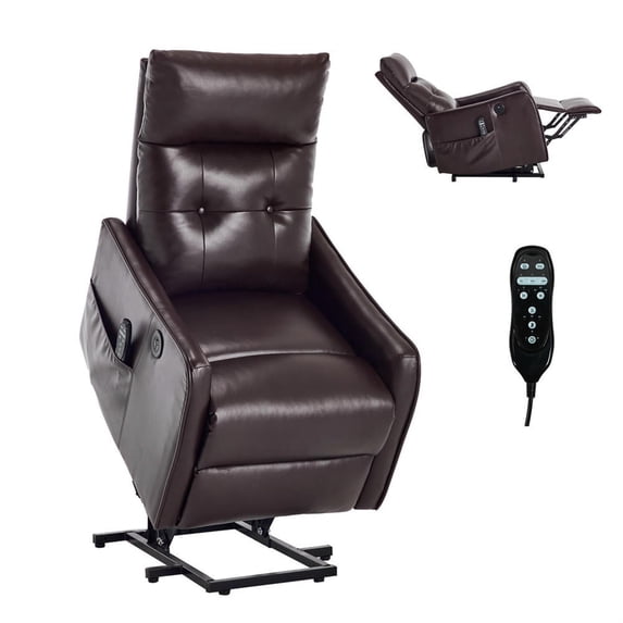 Domi Bonn Brown PU Single Motor Power Lift Recliner Chair with Massage and Heat for Elderly, Heavy Duty Motion Mechanism and One USB for Charging, Max Reclining Angle 155°, Brown