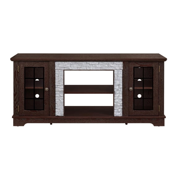 Demi Bonn Cherry 58" TV Stand - 2-Door Storage, Faux Stone Media Console