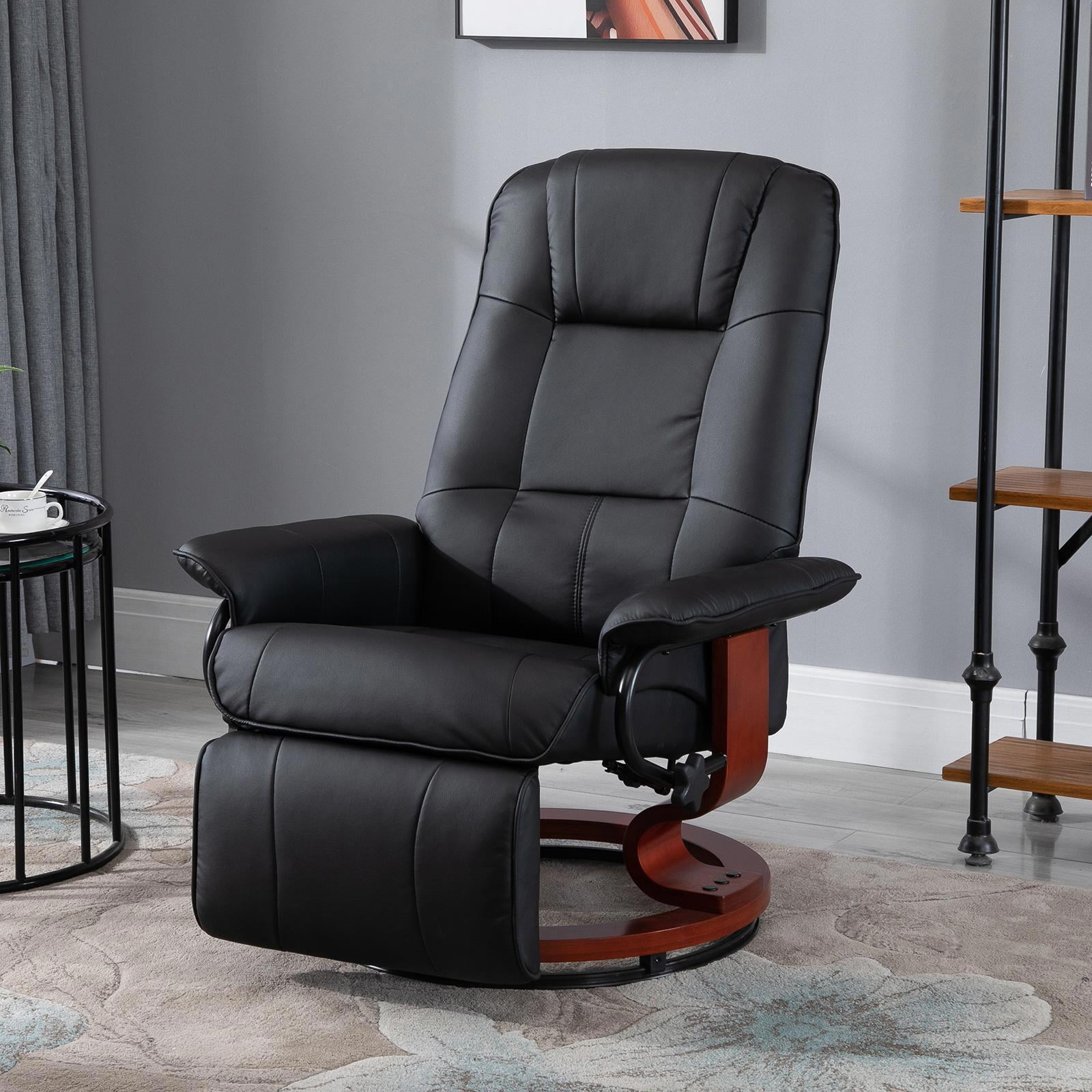 Domi Bonn Faux Leather Lounge Chair with Footrest and Armrest, Manual Swivel Recliner for Living Room, Bedroom, Black