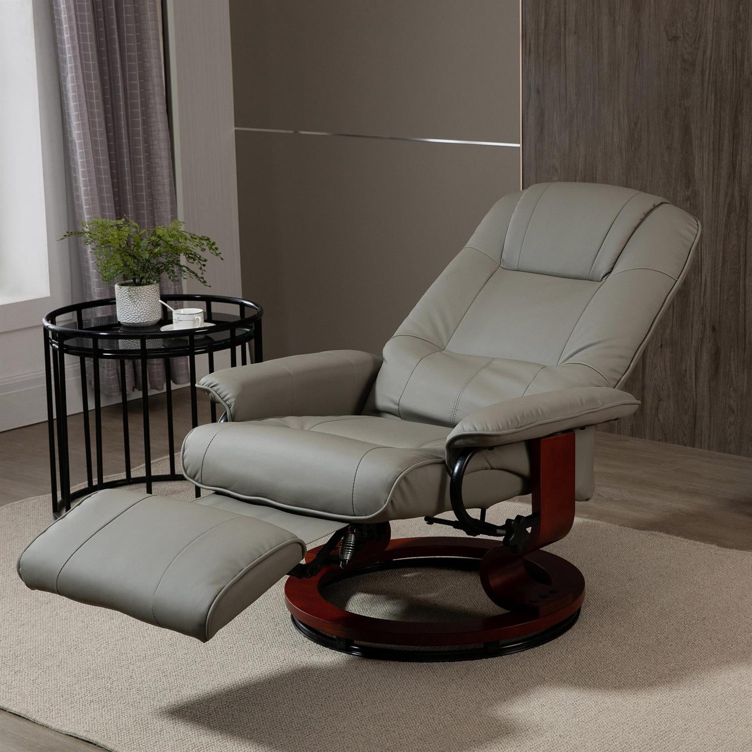 Domi Bonn Faux Leather Lounge Chair with Footrest and Armrest, Manual Swivel Recliner for Living Room, Bedroom, Gray