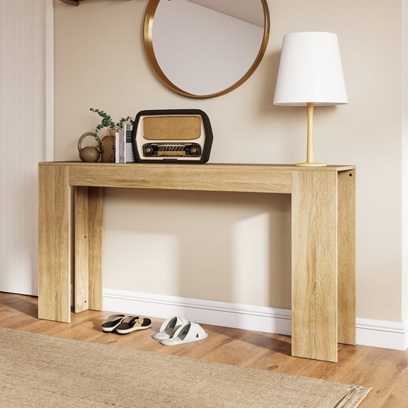 Domi Bonn Modern Oak Console Table, Extra-Long 62.99” Slim Profile with Waterproof Easy-Clean Finish, Sturdy Versatile for Entryway, Living Room