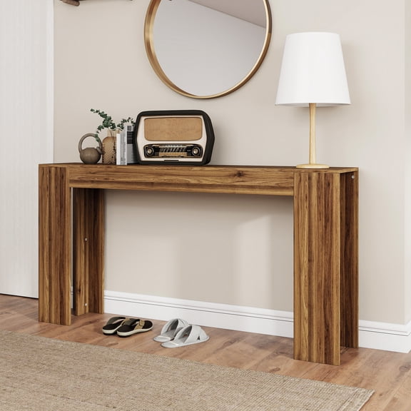 Domi Bonn Modern Walnut Console Table, Extra-Long 62.99” Slim Profile with Waterproof Easy-Clean Finish, Sturdy Versatile for Entryway, Living Room