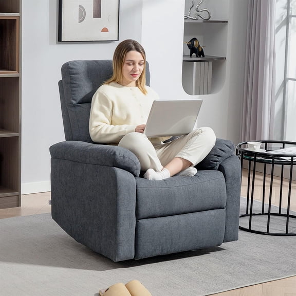 Domi Bonn Recliner Chair, Wide Swivel Rocker Chair, Overstuffed Single Sofa with Pocket Spring, Footrest for Living Room, Gray