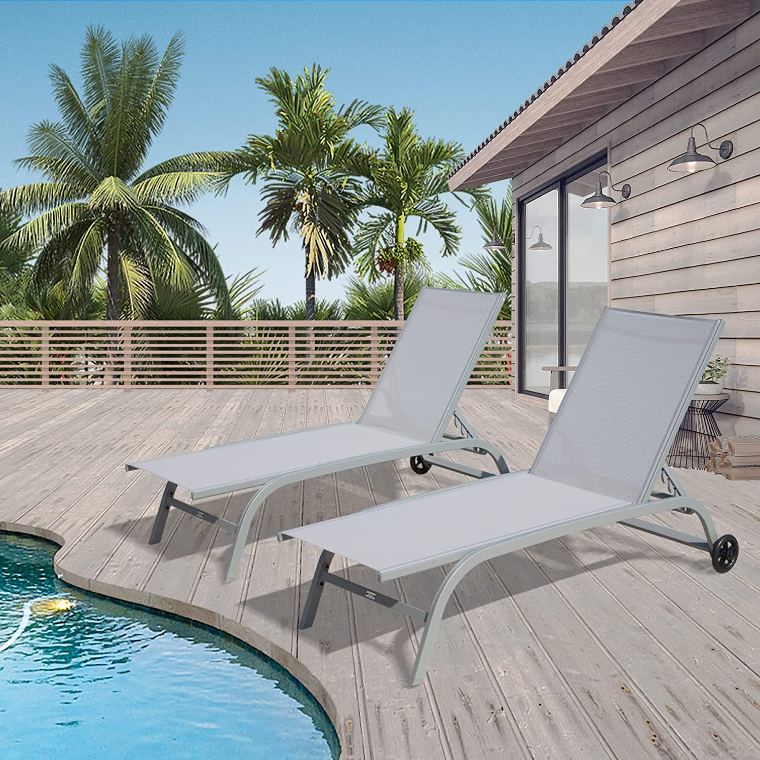 Domi Chaise Lounge Outdoor Set of 2, Lounge Chairs for Outside with Wheels, Outdoor Lounge ...
