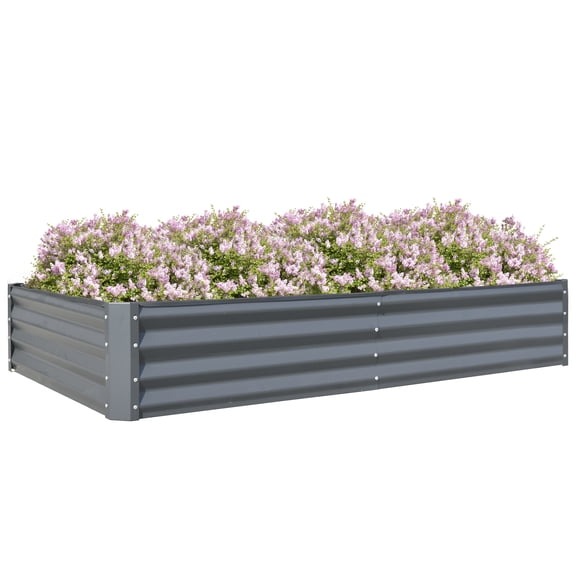 Domi Galvanized Raised Garden Bed ,Large Metal Planter Box for Growing Vegetables, Fruits, and Flowers Outdoors, Gray, 8x4x1ft