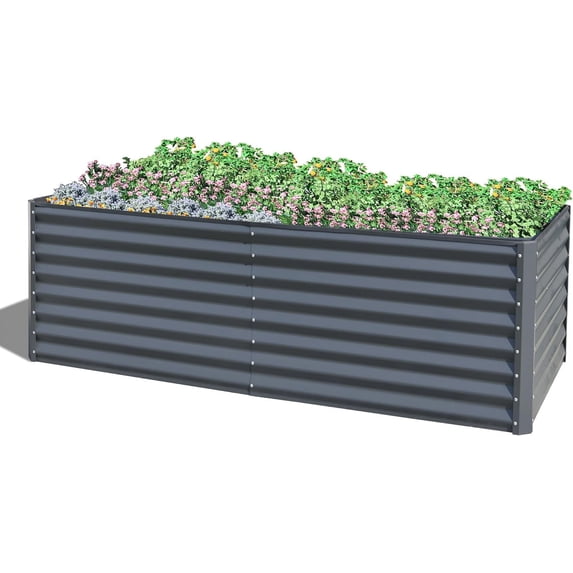 Domi Galvanized Raised Garden Bed ,Large Metal Planter Box for Growing Vegetables, Fruits, and Flowers Outdoors, Gray, 8x4x2ft