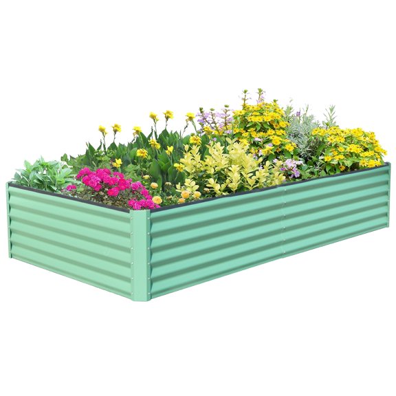 Domi Galvanized Raised Garden Bed ,Large Metal Planter Box for Growing Vegetables, Fruits, and Flowers Outdoors, Green, 8x4x1.5ft