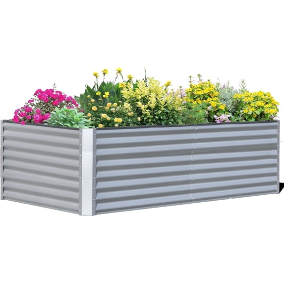 Domi Galvanized Raised Garden Bed ,Large Metal Planter Box for Growing Vegetables, Fruits, and Flowers Outdoors, Silver Design, 8x4x2ft