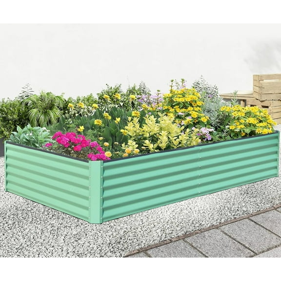Domi Galvanized Raised Garden Bed, Outdoor Planter Garden Boxes Large Metal Planter Box for Gardening Vegetables Fruits Flowers, Green (8x4x1.5ft)