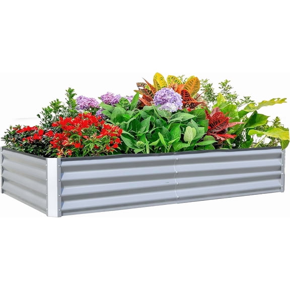 Domi Galvanized Raised Garden Bed, Outdoor Planter Garden Boxes Large Metal Planter Box for Gardening Vegetables Fruits Flowers, Silvery (8x4x1ft)