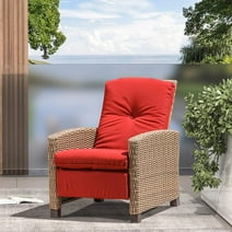 Domi Indoor & Outdoor Recliner, All-Weather Wicker Reclining Patio Chair, Red Cushion (Red)