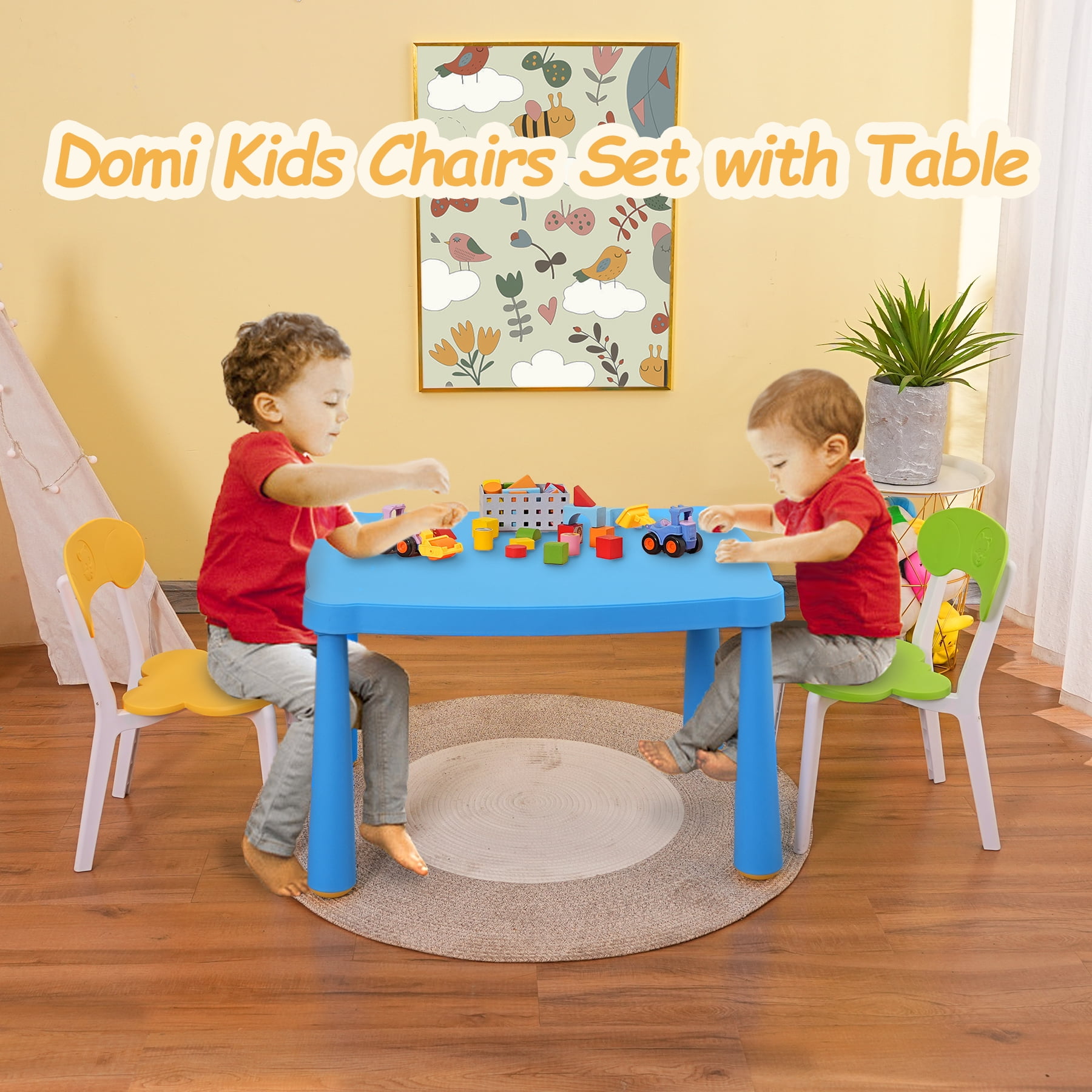 Gdlf Kids Art Table and 2 Chairs, Wooden Drawing Desk, Activity & Crafts, Children's Furniture, 42x23