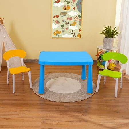 Domi Kids 3 Piece Plastic Toddler Table and Chair Set.Children Activity Table(Tricolor)