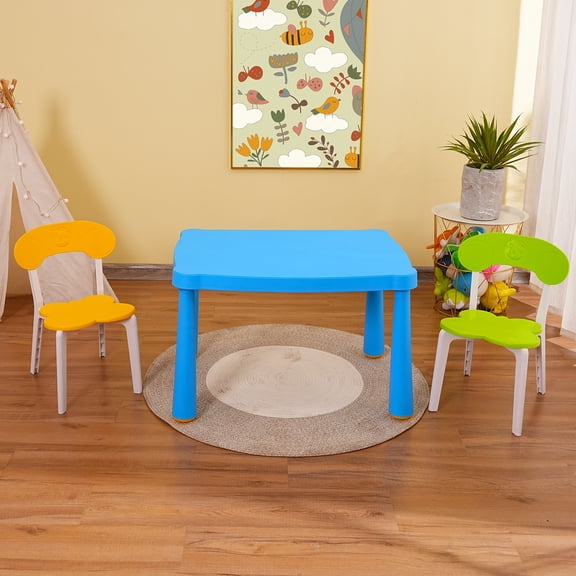 Domi Kids 3 Piece Plastic Toddler Table and Chair Set.Children Activity Table(Tricolor)