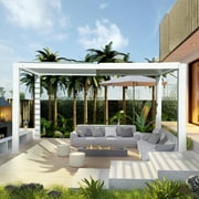 Domi Louvered Pergola 10'x13' Sun Shade Outdoor Aluminum Rainproof Pergola with Adjustable Roof for Backyard Garden Deck (White)