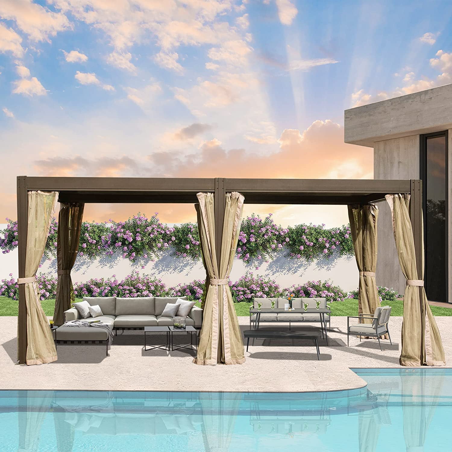 Domi Louvered Pergola, 12x20Ft Outdoor Pergola, Aluminum Pergola with