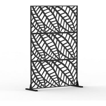 Domi Metal Privacy Screen, Outdoor Patio Screen Panels Decorative Fences Indoor Room Space Divider Stand Freestanding Privacy Screen for Patio, Garden, Balcony, Black (Leaves)