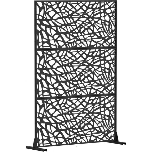 Domi Metal Privacy Screen, Outdoor Patio Screen Panels Decorative Fences Indoor Room Space Divider Stand Freestanding Privacy Screen for Patio, Garden, Balcony, Black (Mesh)