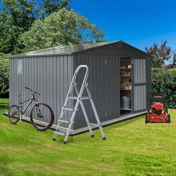 Domi Outdoor 11x 9FT Storage Shed with Lockable Door , Metal Garden Shed for Backyard, Patio, Lawn for Bike, Trash Can, Tools, Lawn Mowers, Pool Toys(Gray)