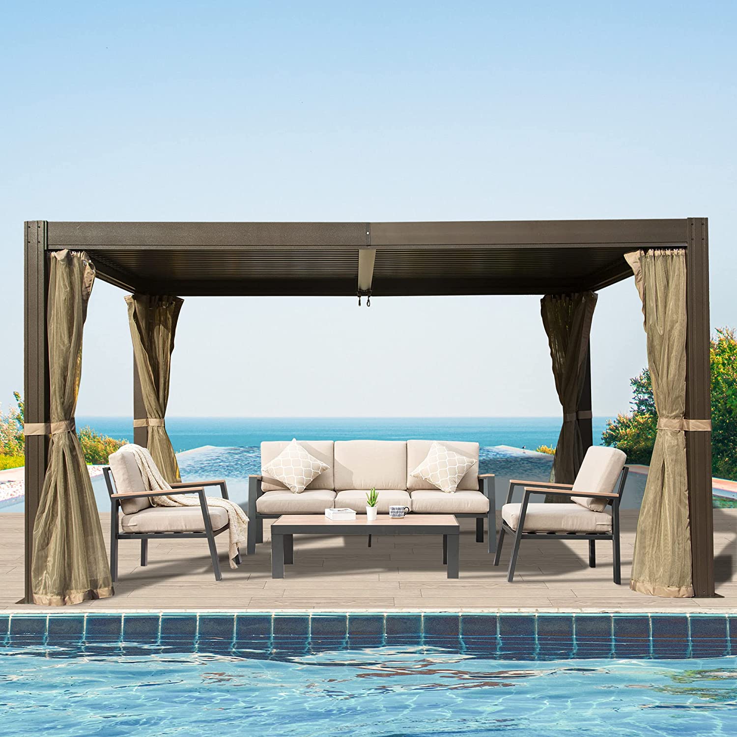 Domi Outdoor 12'x16' Aluminum Metal Louvered Pergola with Adjustable