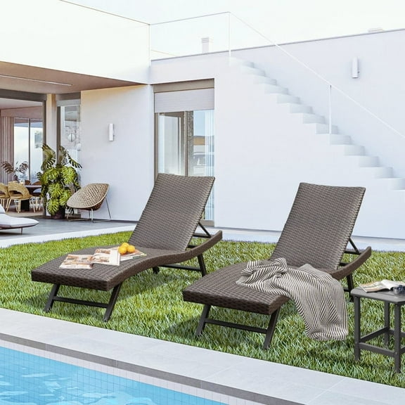 Domi Outdoor 2-Piece Aluminum Wicker Chaise Lounge Chair with Adjustable Backrest, Perfect for Pool, Beach, Yard, and Patio