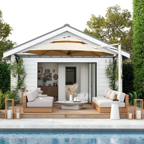 Domi Outdoor 9.68FT Outdoor Round Cantilever Umbrella with Center Pole, UV-Resistant Canopy, Wind Vent, Tilt & Crank System—Ideal for Patio, Garden, Deck, Pool, Outdoor Dining
