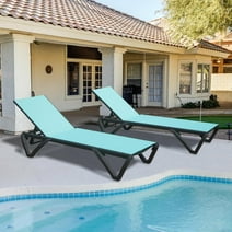 Domi Outdoor Chaise Lounge 2 Pieces Aluminum Patio Lounge Chair with 5 Adjustable Position Recliner Chair Outside Tanning Chairs for Patio, Beach, Yard, Pool (Lake Blue)