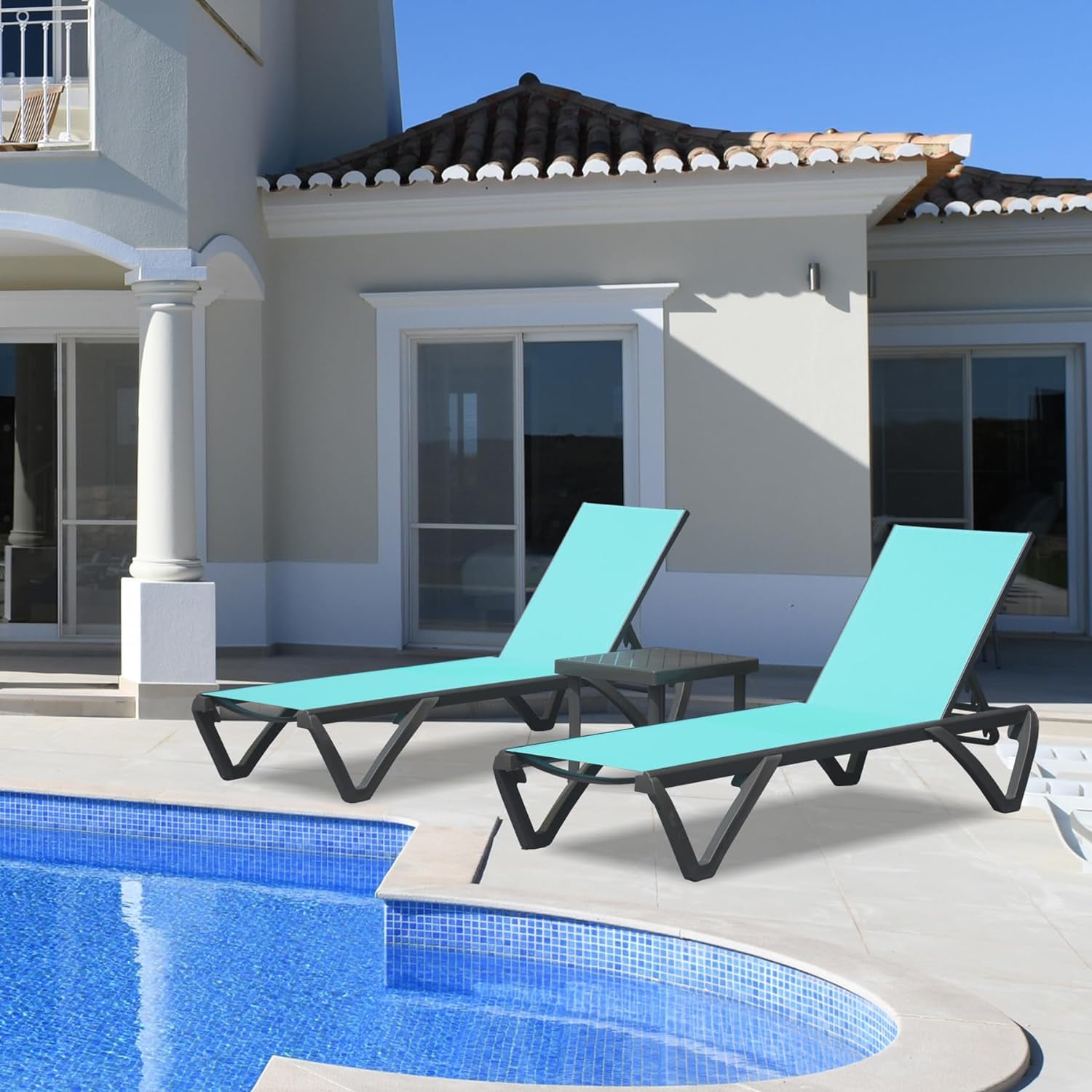 Domi 3-Piece Outdoor Chaise Lounge Set, Aluminum Patio Chairs with ...